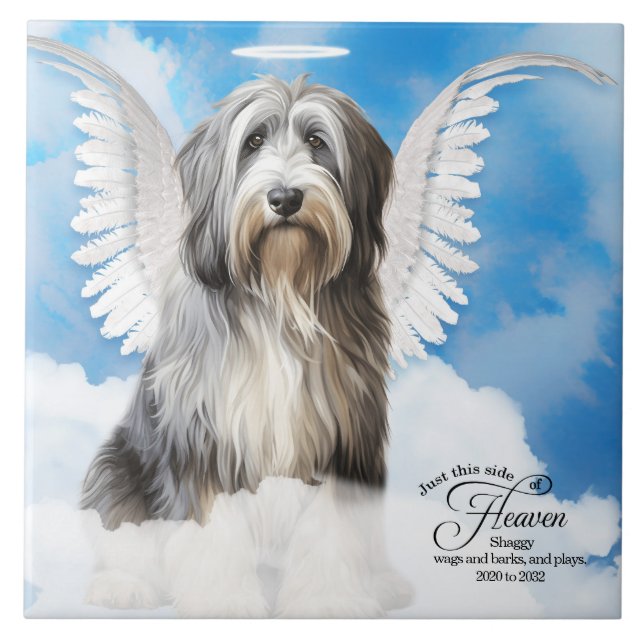 Sheepdog Angel Dog Personalised Pet Memorial Ceramic Tile (Front)