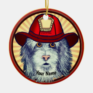 Sheepdog Firefighter Ceramic Ornament