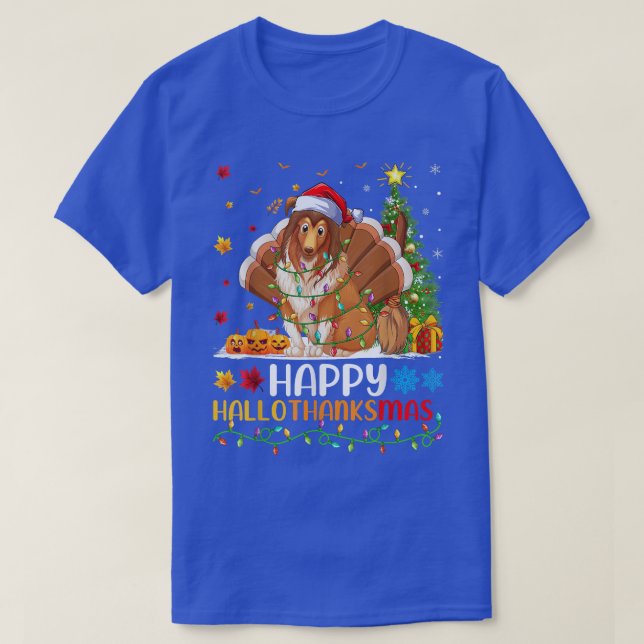 Sheepdog Lover Funny Happy Sheepdog HelloThanksMas T-Shirt (Design Front)