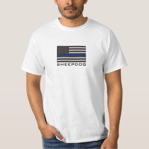 SHEEPDOG with THIN BLUE LINE AMERICAN FLAG T-Shirt