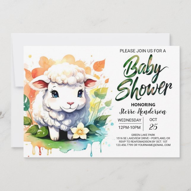 Sheepish Wonder Lamb Girl Baby Shower Invitation (Front)