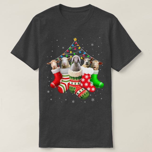 Sheeps In Socks Christmas Lights Pajama Funny Shee T-Shirt (Design Front)