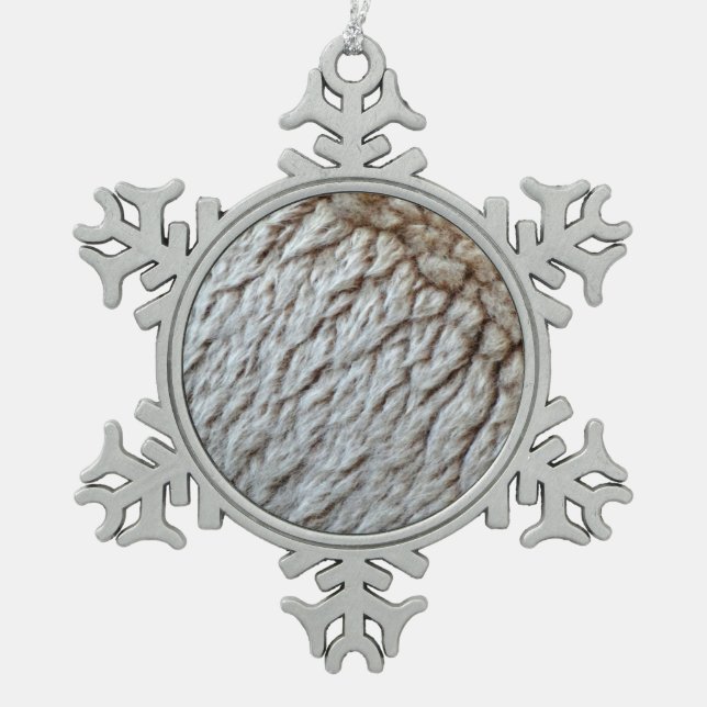 Sheep's Wool Abstract Nature Photo Snowflake Pewter Christmas Ornament (Front)