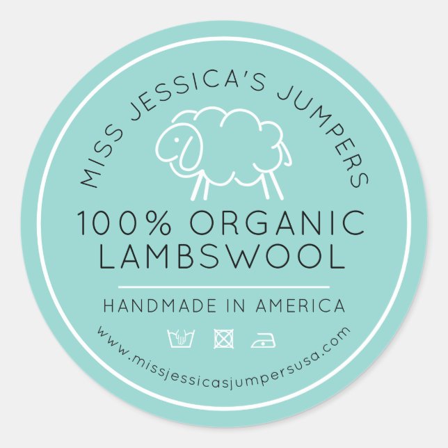 Sheeps wool aqua white black knit business classic round sticker (Front)