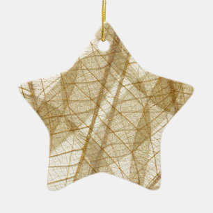 Sheer Cream Beige Lace Leaves Ceramic Ornament