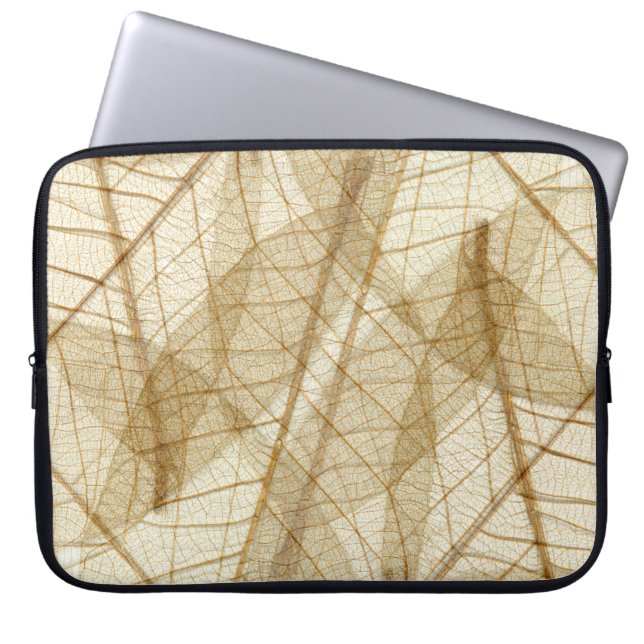 Sheer Cream Beige Lace Leaves Laptop Sleeve (Front)
