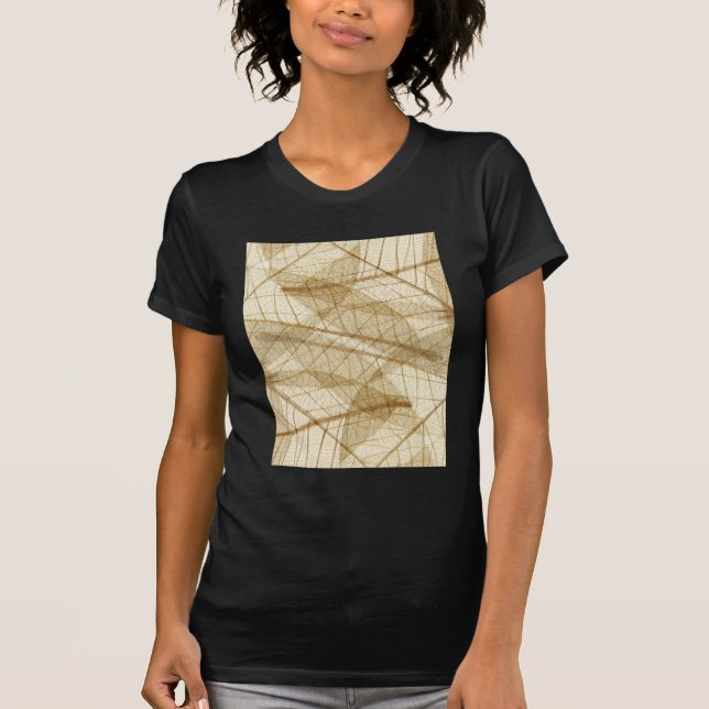 Sheer Cream Beige Lace Leaves T-Shirt (Front)