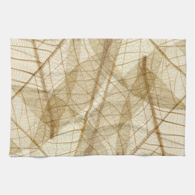 Sheer Cream Beige Lace Leaves Tea Towel (Horizontal)
