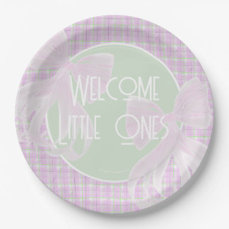 Sheer pink twin Coquette Bows mint plaid Paper Plate