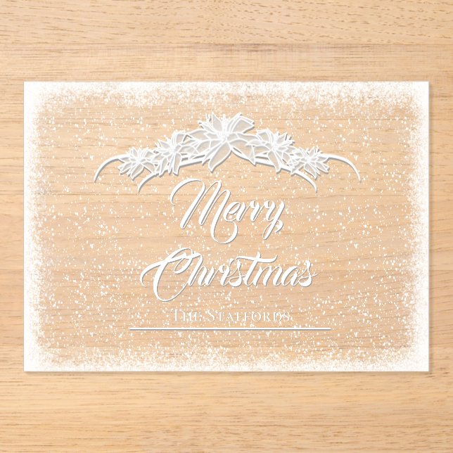 Sheer Poinsettia Lace Acrylic Holiday Card  Acrylic Invitations (Front)