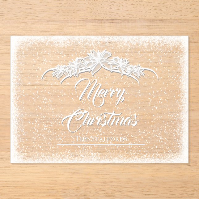 Sheer Poinsettia Lace Acrylic Holiday Card  Invitations (Front)