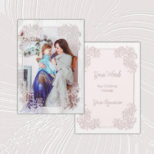 Sheer Poinsettia Lace Blush Photo Christmas Card