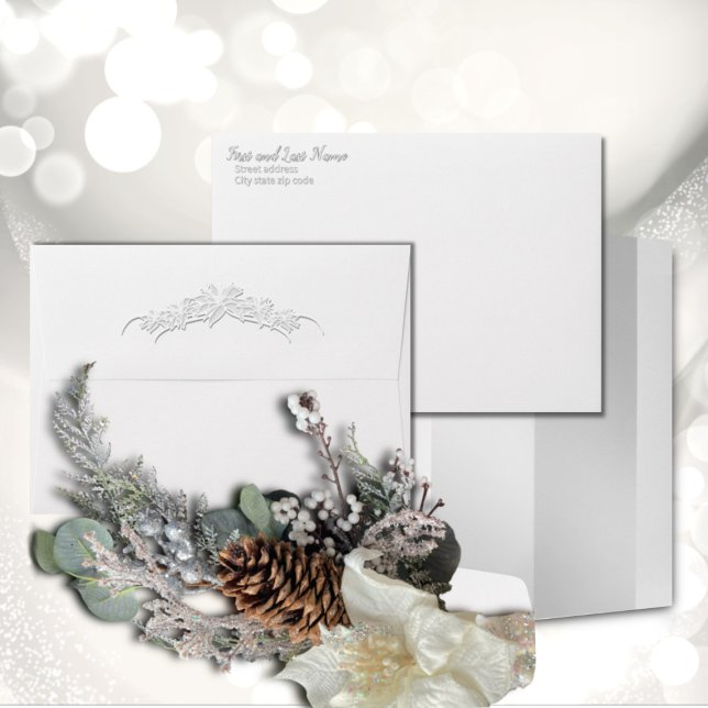 Sheer Poinsettia Lace Grey on White Envelope (Creator Uploaded)