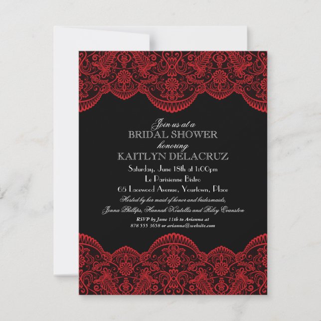 Sheer Red Lace Bridal Shower 2 Invitation (Front)