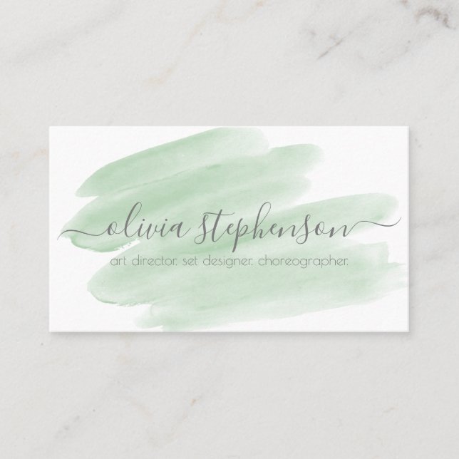 Sheer Sage Green Watercolor Swash Business Card (Front)