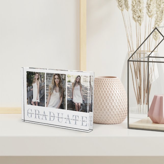 Sheer Stripe Three-Photo Graduation Keepsake Photo Block (Creator Uploaded)