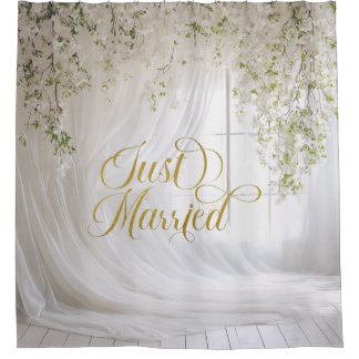 Sheer White Curtin Floral Wedding Backdrop Shower Curtain