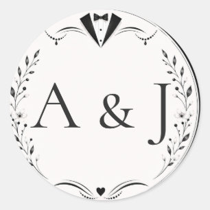 Sheet:Black White Bride Groom Monogram Weddin Seal