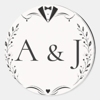 Sheet:Black White Bride Groom Monogram Weddin Seal