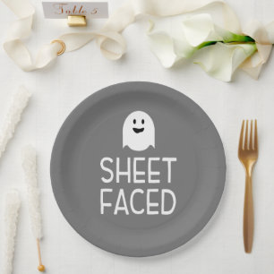 Sheet Faced Funny Halloween Party with Cute Ghost Paper Plate