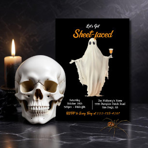 Sheet-Faced Ghost Cocktails Adult Halloween Party Invitation