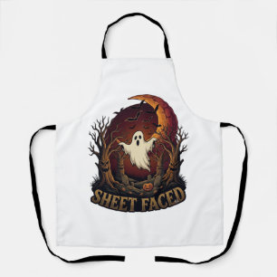 Sheet Faced Ghost Halloween Spooky Trees Moon_1 Apron