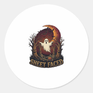 Sheet Faced Ghost Halloween Spooky Trees Moon_1 Classic Round Sticker