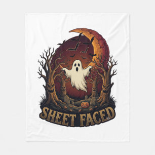 Sheet Faced Ghost Halloween Spooky Trees Moon_1 Fleece Blanket