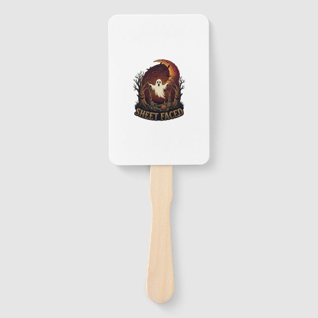 Sheet Faced Ghost Halloween Spooky Trees Moon_1 Hand Fan (Front)