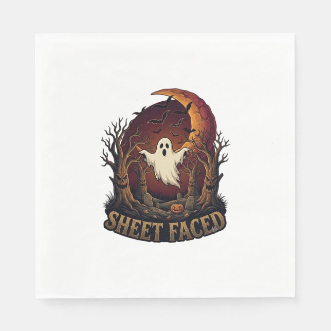 Sheet Faced Ghost Halloween Spooky Trees Moon_1 Napkin (Front)