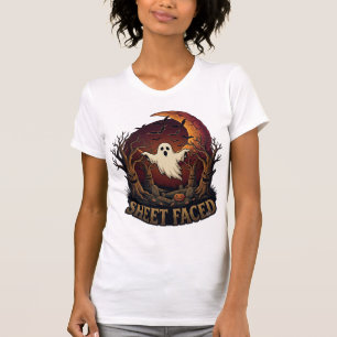Sheet Faced Ghost Halloween Spooky Trees Moon_1 T-Shirt