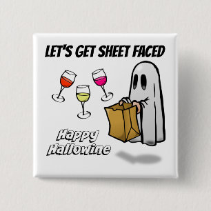 Sheet Faced Ghost Happy Hallowine 15 Cm Square Badge