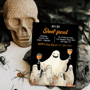 Sheet-Faced Ghosts Cocktails Adult Halloween Party Invitation
