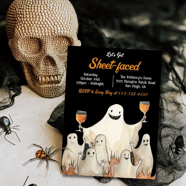 Sheet-Faced Ghosts Cocktails Adult Halloween Party Invitation (Creator Uploaded)