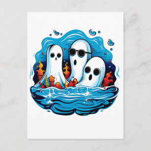 Sheet faced ghosts for Halloween Postcard