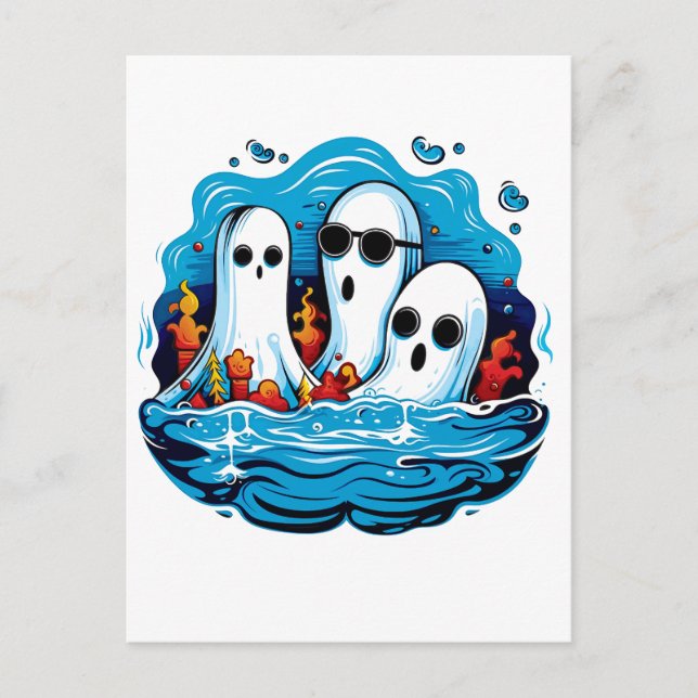 Sheet faced ghosts for Halloween Postcard (Front)