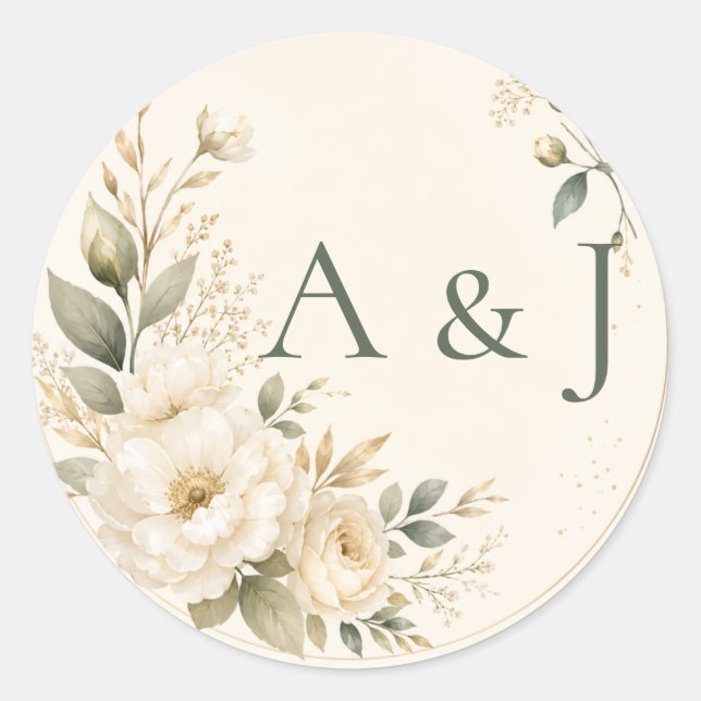 Sheet:Floral Monogram Ivory Wedding Envelope Seals (Front)