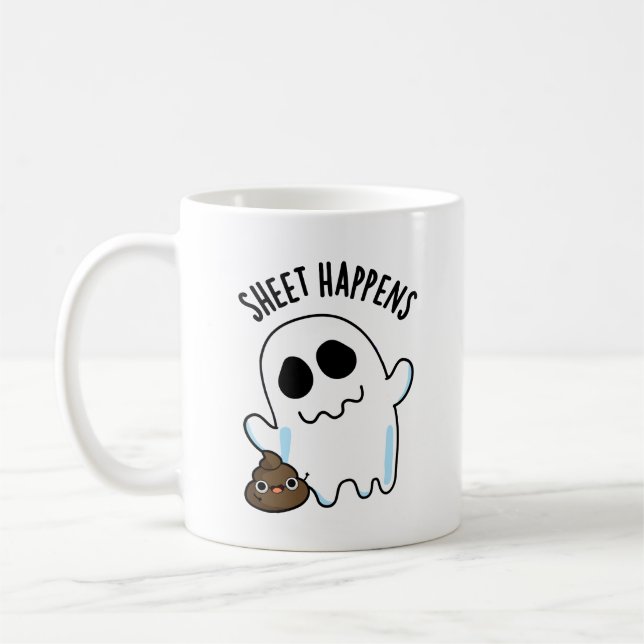 Sheet Happens Funny Ghost Pun  Coffee Mug (Left)