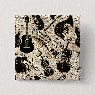 Sheet Music and Instruments Black/Gold ID481 15 Cm Square Badge