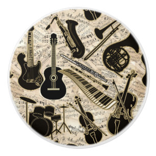 Sheet Music and Instruments Black/Gold ID481 Ceramic Knob