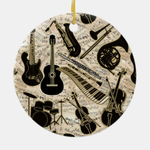 Sheet Music and Instruments Black/Gold ID481 Ceramic Tree Decoration