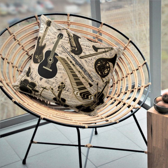 Sheet Music and Instruments Black/Gold ID481 Cushion (Creator Uploaded)