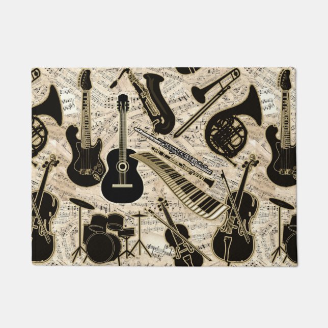 Sheet Music and Instruments Black/Gold ID481 Doormat (Front)