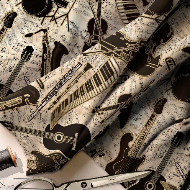 Sheet Music and Instruments Black/Gold ID481 Fabric (Creator Uploaded)