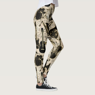 Sheet Music and Instruments Black/Gold ID481 Leggings
