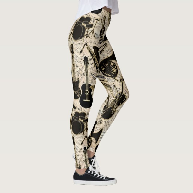 Sheet Music and Instruments Black/Gold ID481 Leggings (Right)