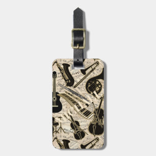 Sheet Music and Instruments Black/Gold ID481 Luggage Tag