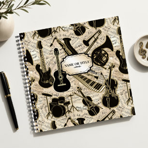 Sheet Music and Instruments Black/Gold ID481 Notebook