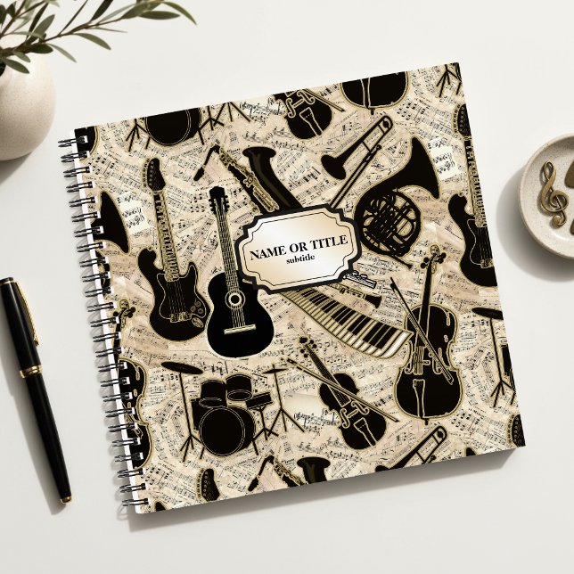 Sheet Music and Instruments Black/Gold ID481 Notebook (Creator Uploaded)