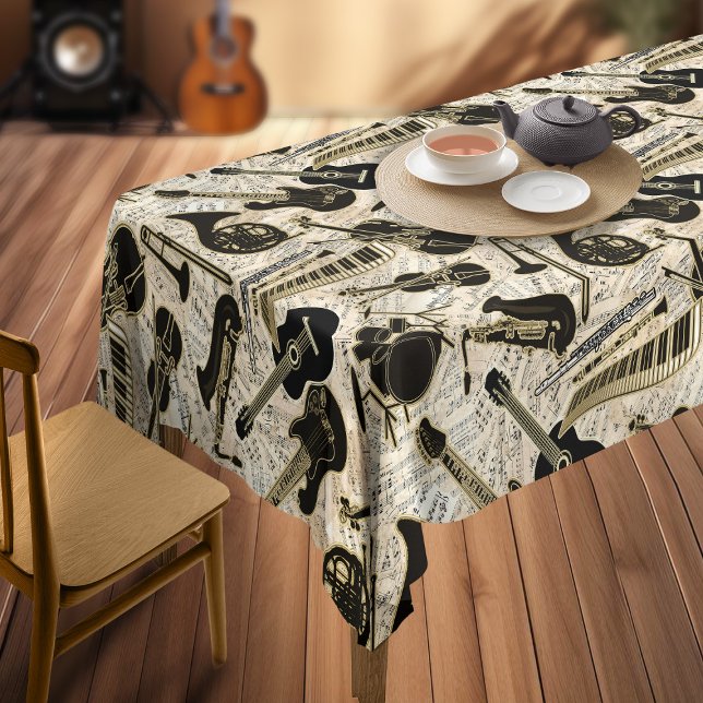 Sheet Music and Instruments Black/Gold ID481 Tablecloth (Creator Uploaded)